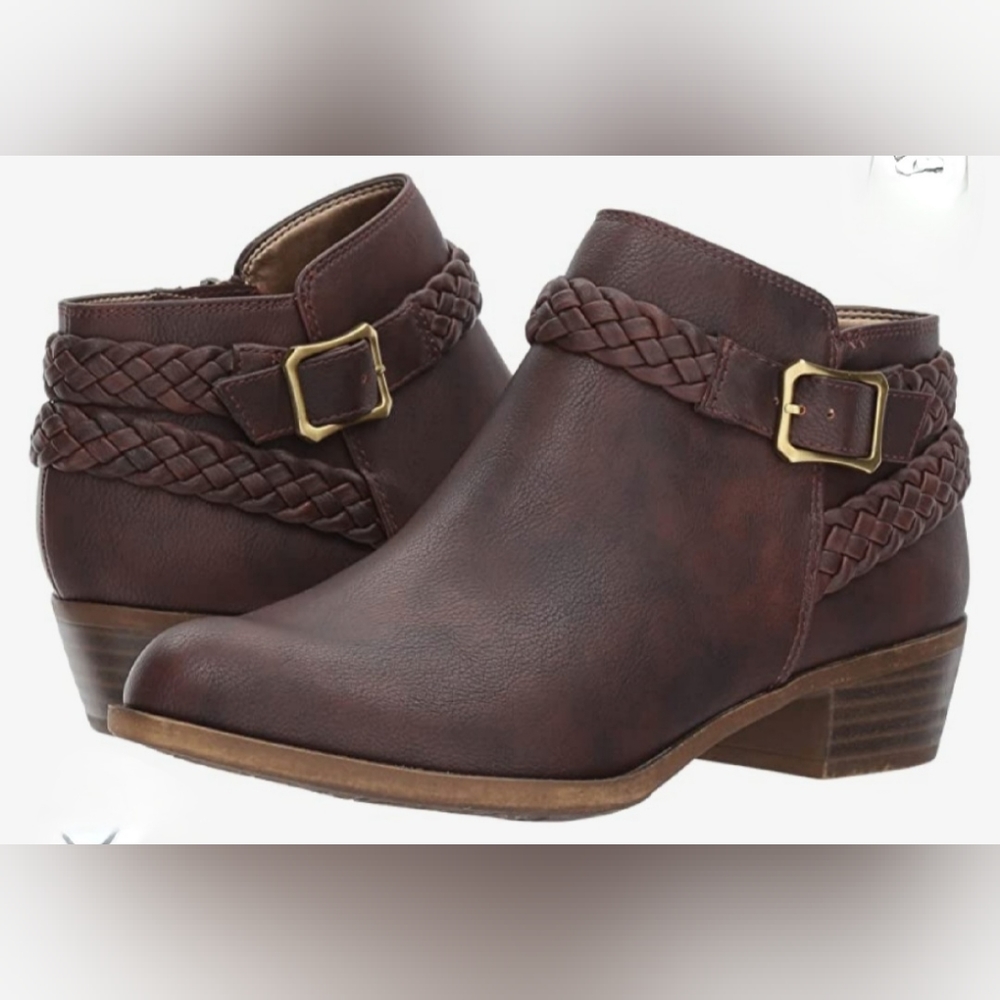 Life Stride Women's Brown Braided Ankle Booties